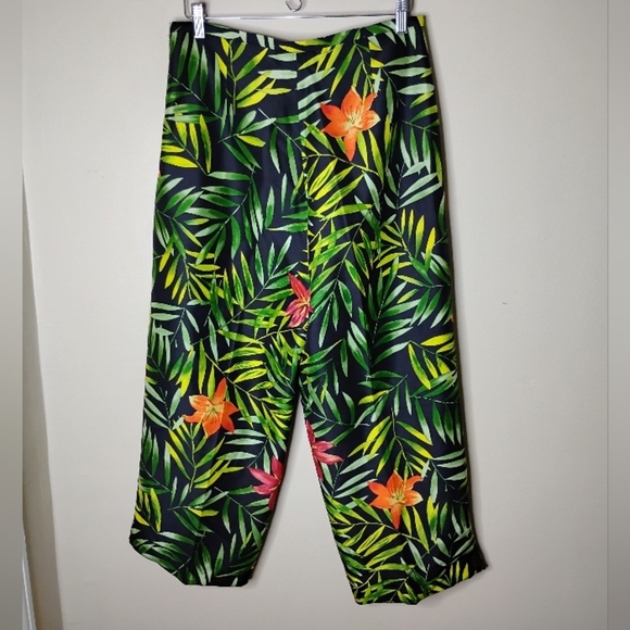Vintage Silk Club 100% Silk Tropical Print Pants Cropped Resort Cruise Style - Picture 5 of 7